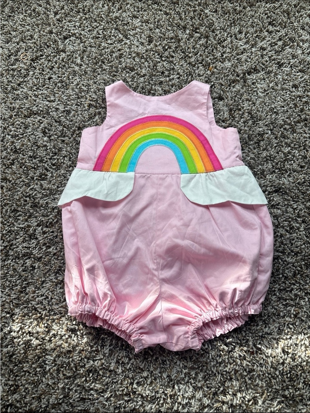 Pink Baby Bubble Romper with White Peplum Accents